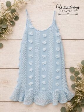 Light Blue Textured Ruffle Slip Dress